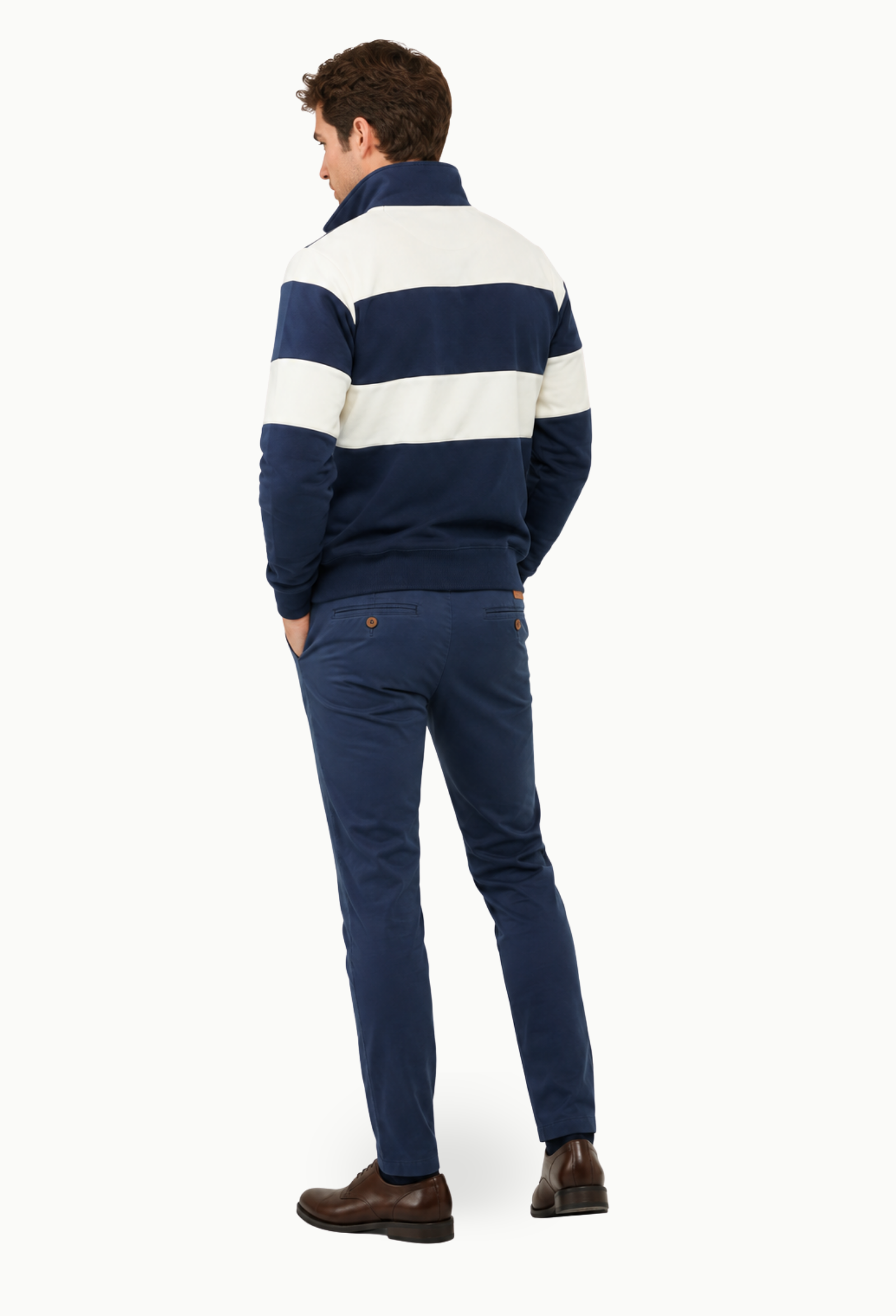 Sudadera Urban Button Hombre Azul Marino y Crudo con Media Cremallera - Imagen 5