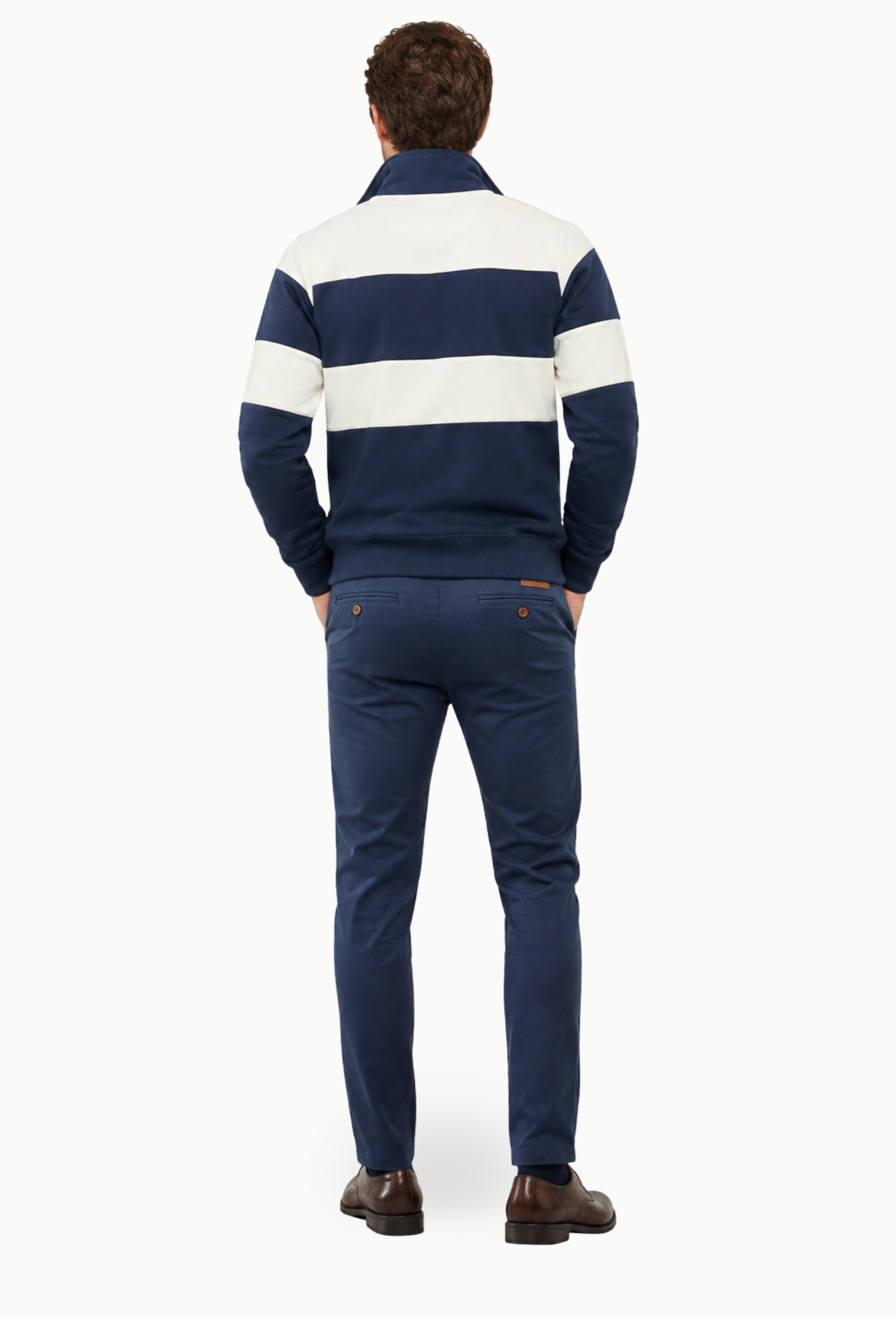 Sudadera Urban Button Hombre Azul Marino y Crudo con Media Cremallera - Imagen 3
