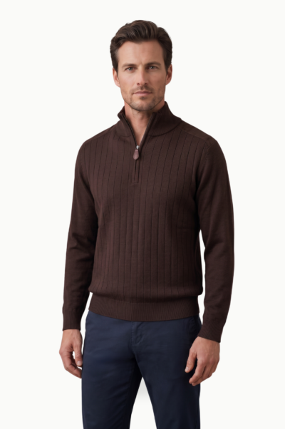 Jersey Hombre Cuello Cremallera marrón chocolate