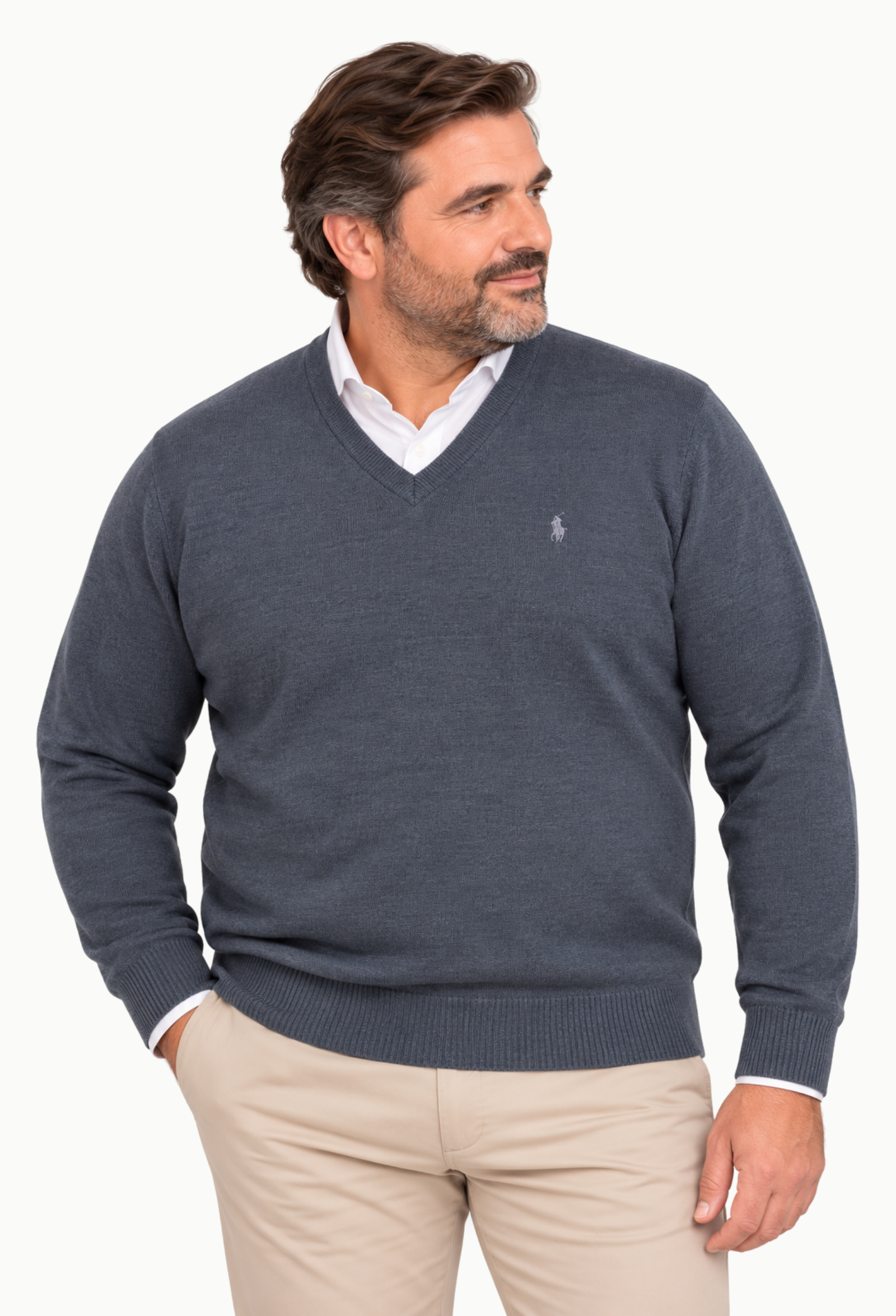 Jersey Arroyo Cuello Pico Lana Merino Tallas Grandes gris