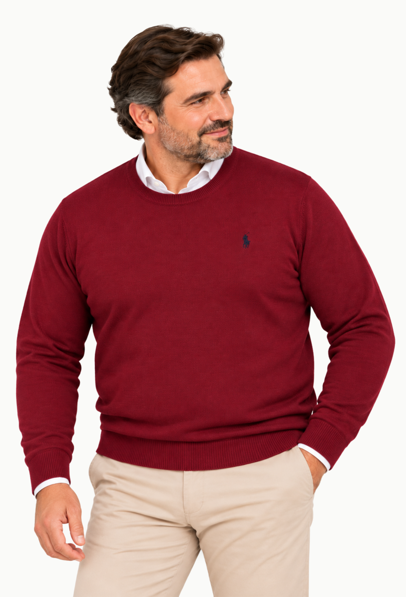 Jersey Arroyo Cuello redondo Lana Merino Tallas Grandes granate