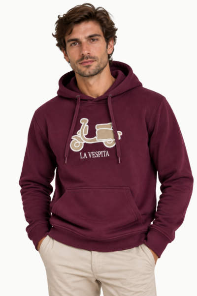 Sudadera La Vespita granate Hombre con Capucha