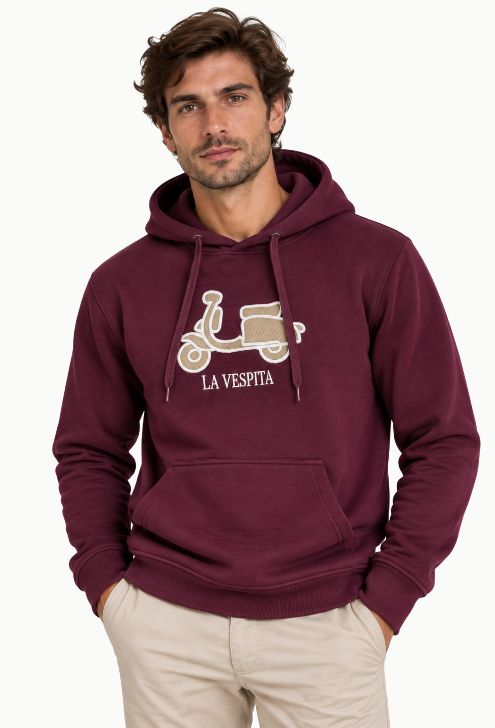 Sudadera La Vespita granate Hombre con Capucha