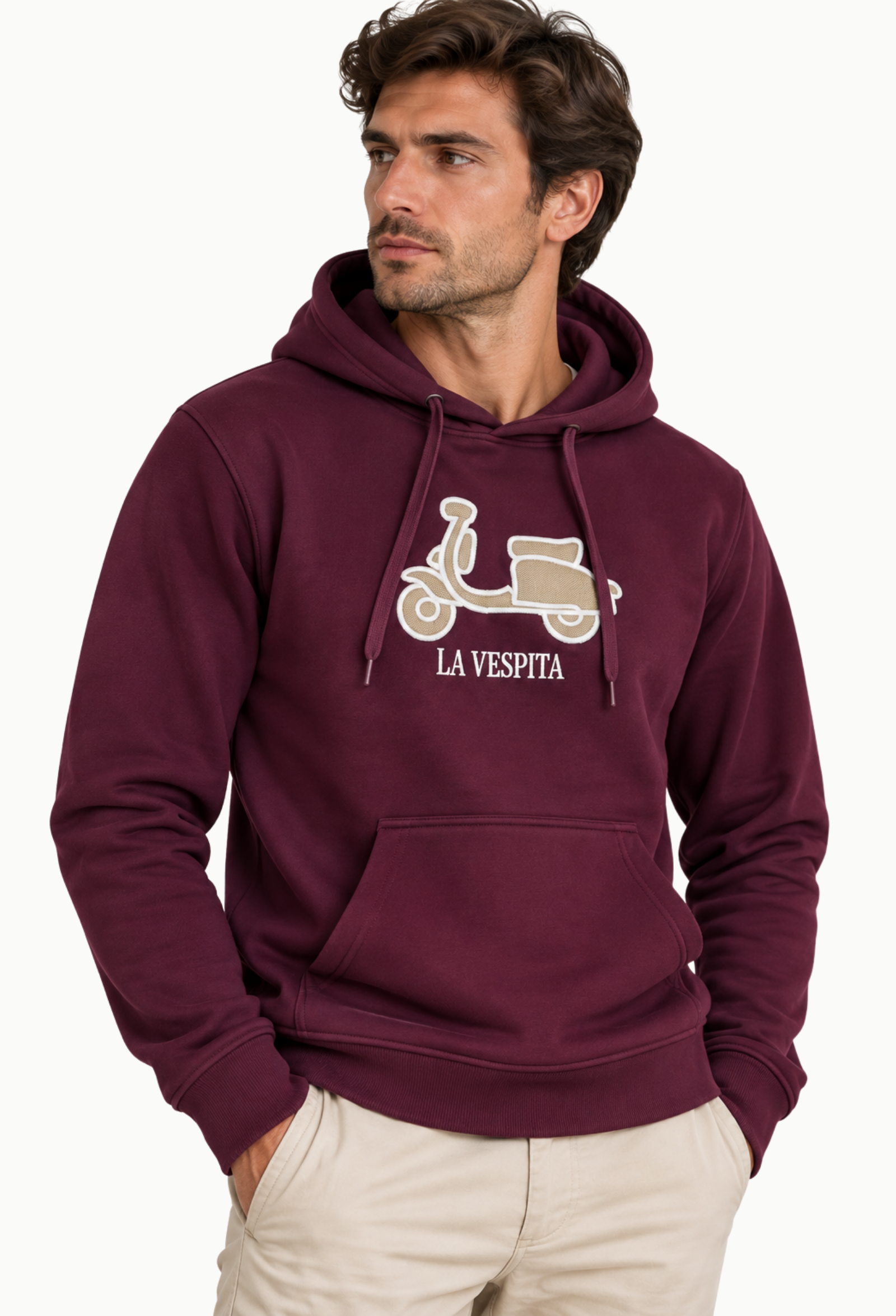 Sudadera La Vespita granate Hombre con Capucha - Imagen 3