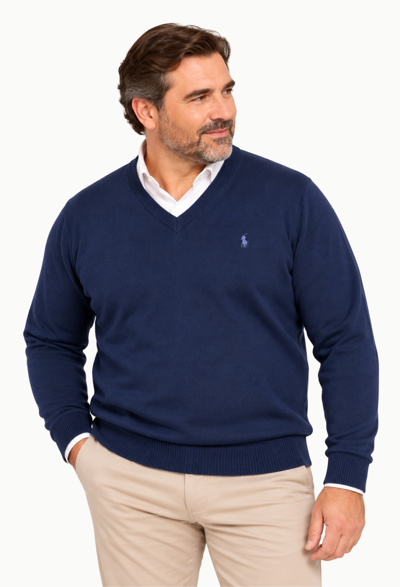 Jersey Arroyo Cuello Pico Lana Merino Tallas Grandes azul