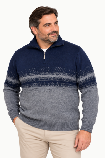 Jersey Arroyo con Cuello Cremallera Azul Marino y Gris