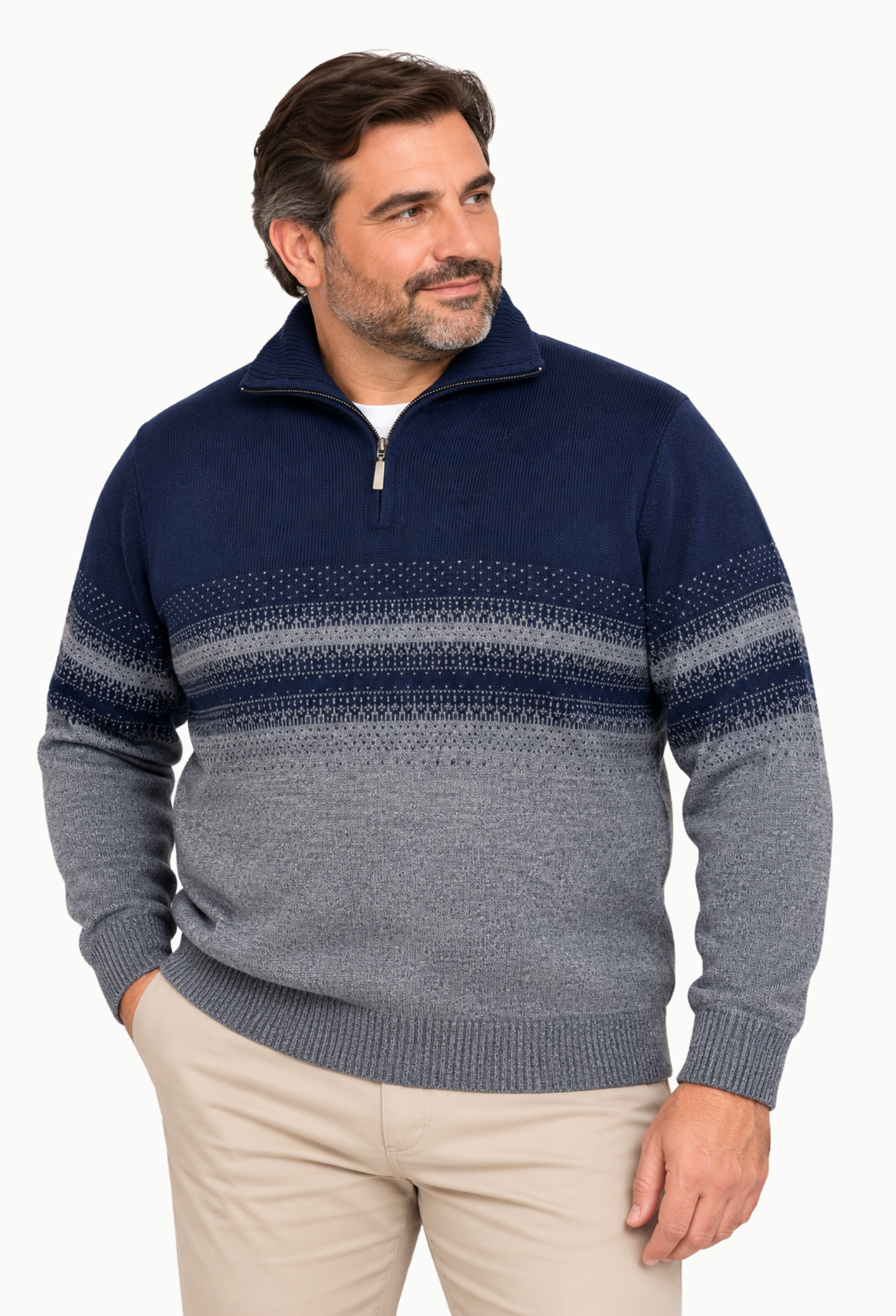 Jersey Arroyo con Cuello Cremallera Azul Marino y Gris