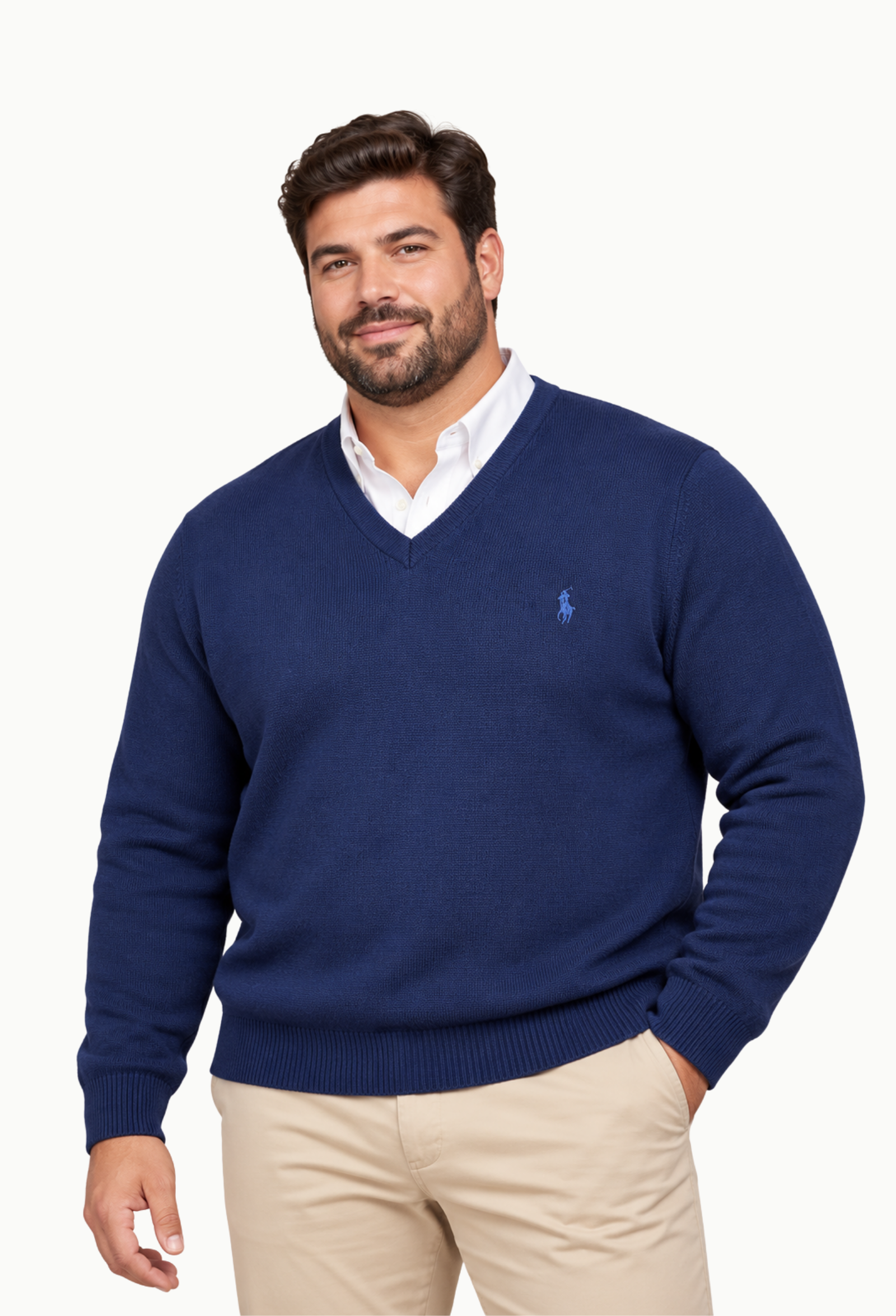 Jersey Arroyo Cuello Pico Lana Merino Tallas Grandes azul - Imagen 3