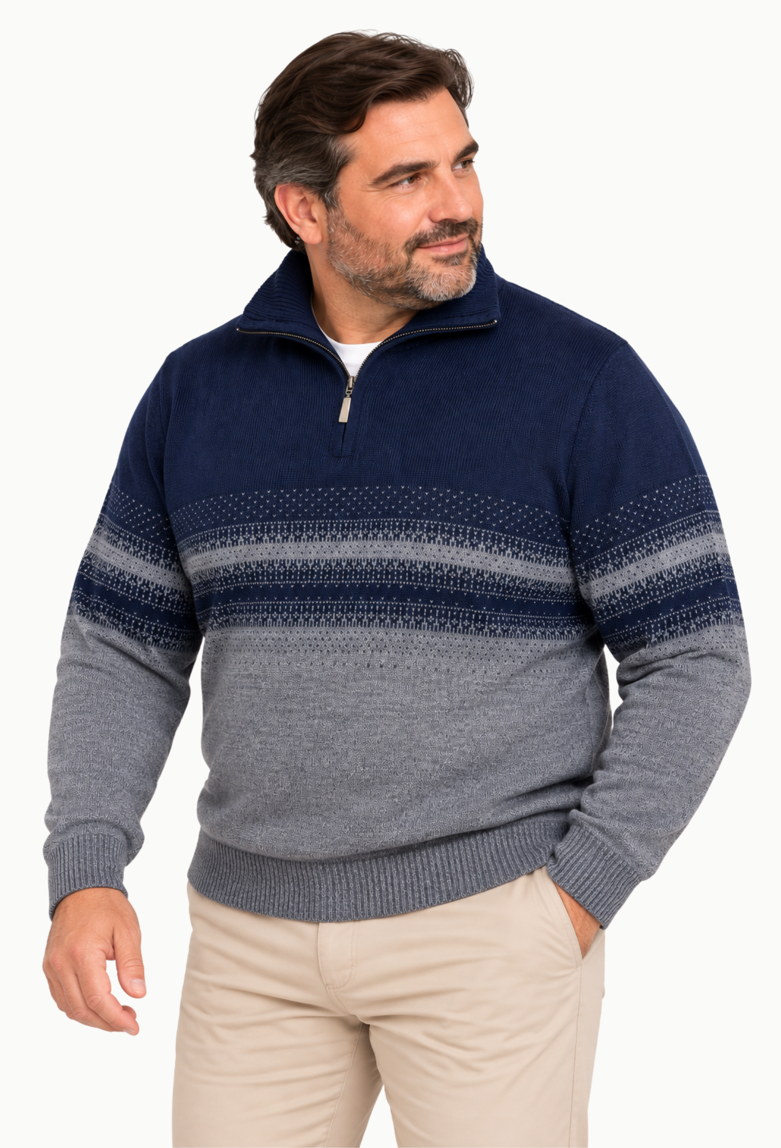 Jersey Arroyo con Cuello Cremallera Azul Marino y Gris - Imagen 3