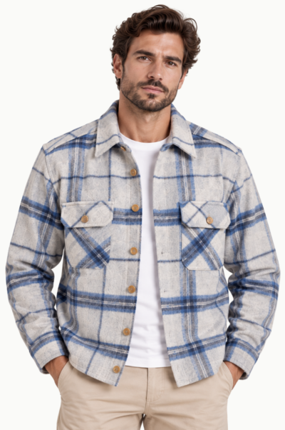 Sobrecamisa Hombre de Cuadros Gris y Azul