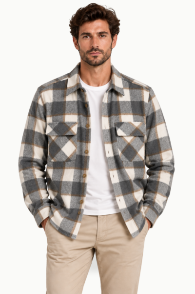 Sobrecamisa Hombre de Cuadros Gris y beige