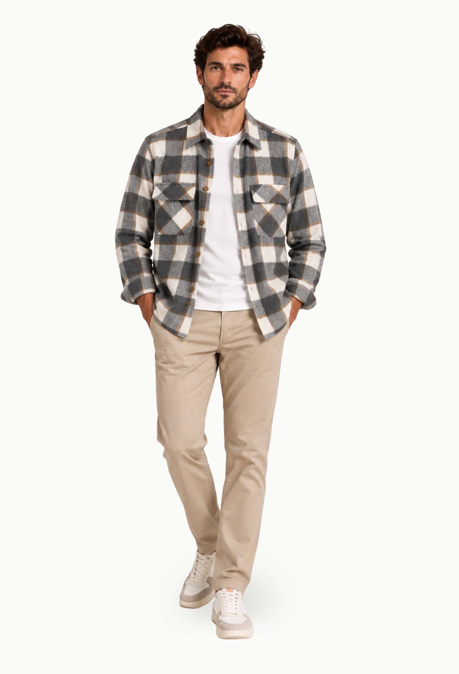 Sobrecamisa Hombre de Cuadros Gris y beige - Imagen 3