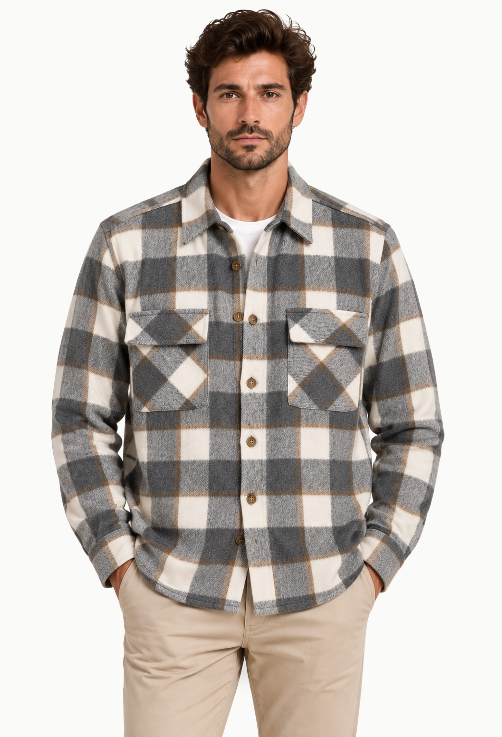Sobrecamisa Hombre de Cuadros Gris y beige - Imagen 2