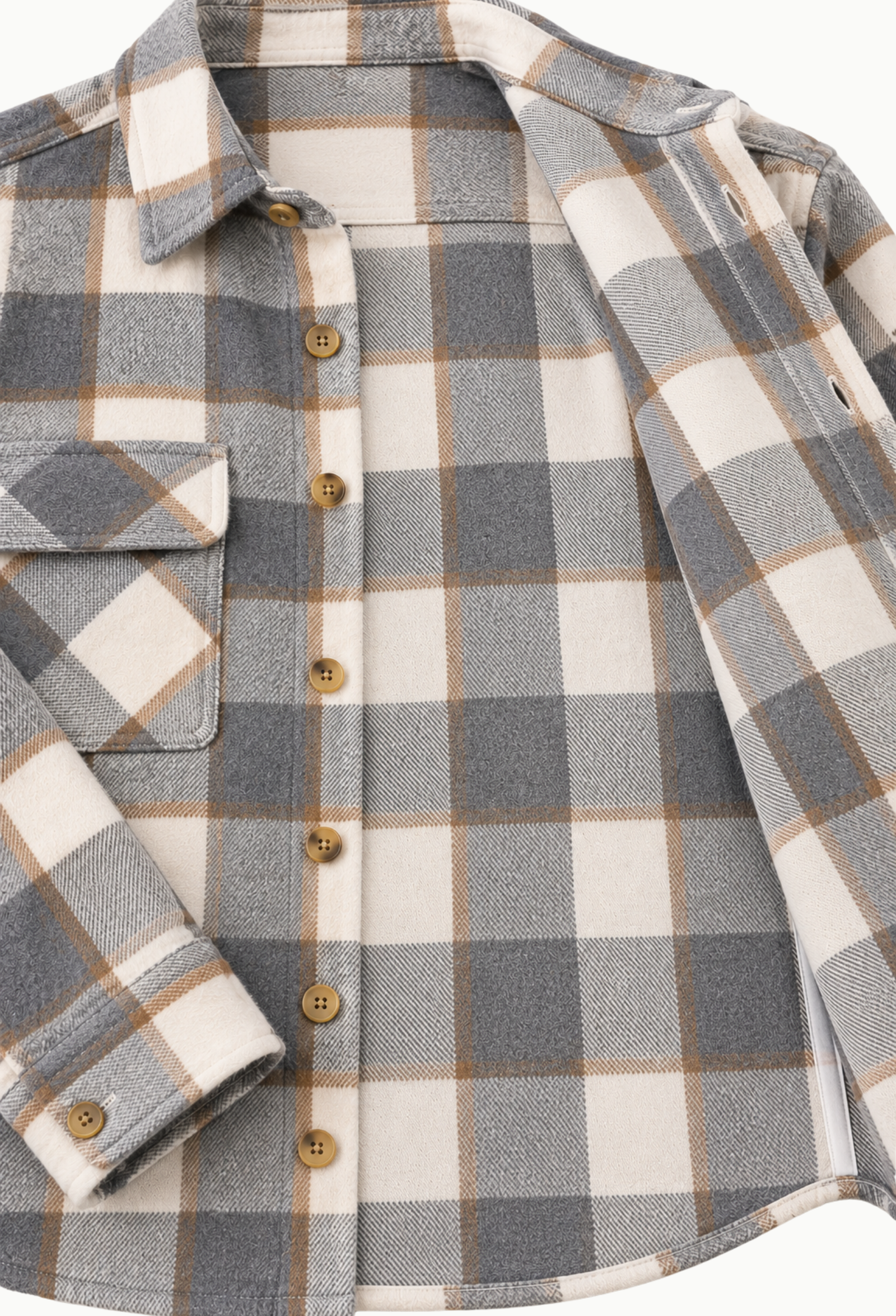Sobrecamisa Hombre de Cuadros Gris y beige - Imagen 5
