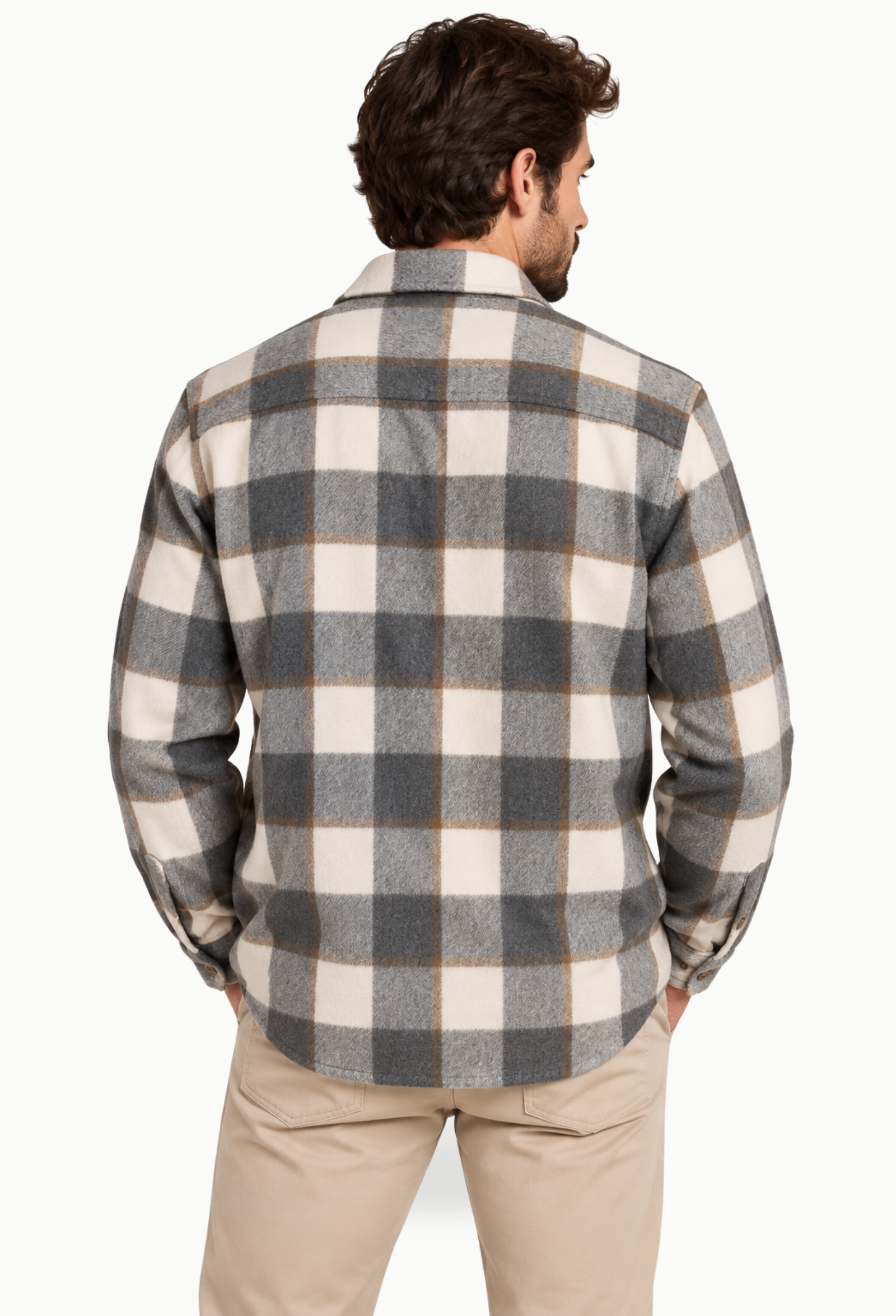 Sobrecamisa Hombre de Cuadros Gris y beige - Imagen 4
