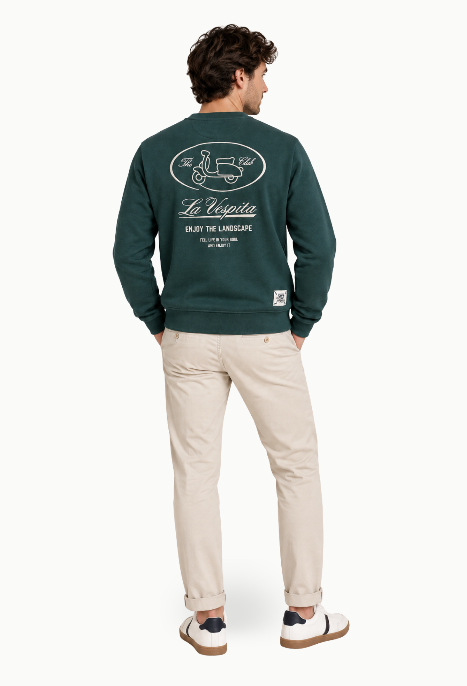 Sudadera dibujo espalda La Vespita hombre verde - Imagen 4
