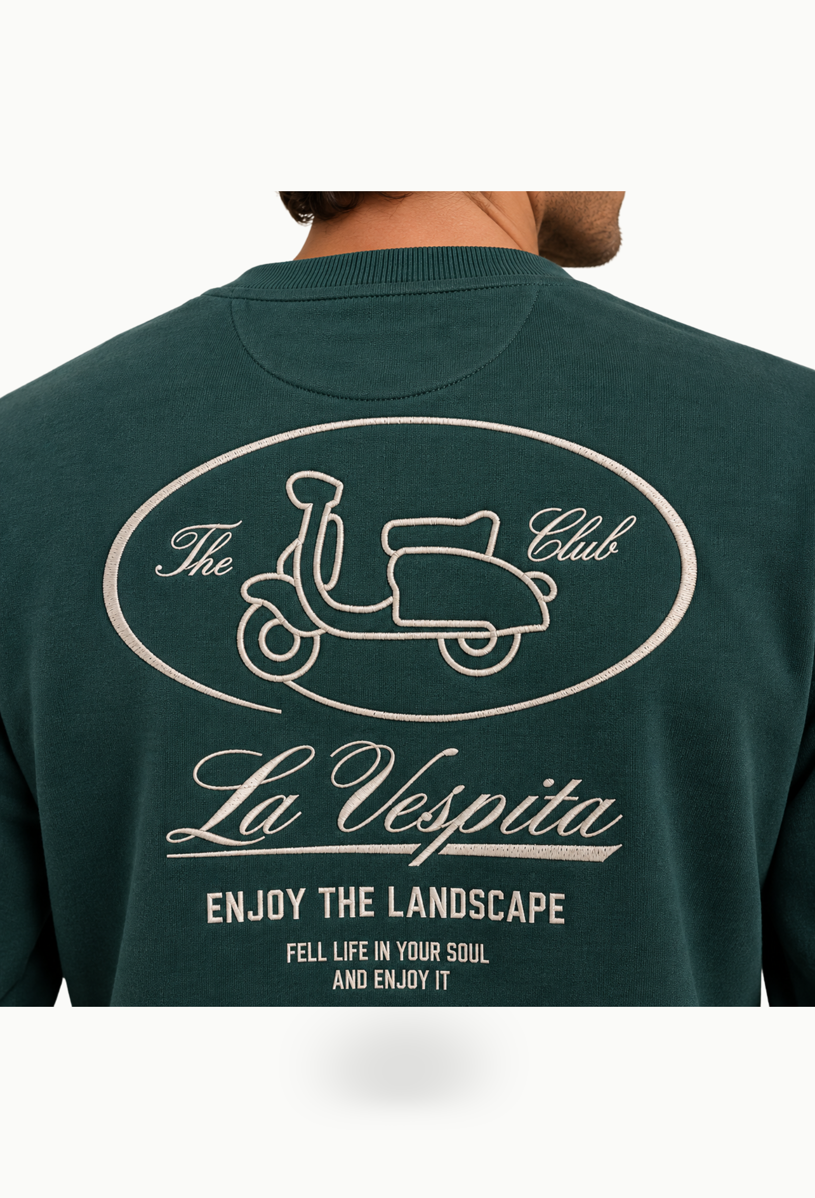 Sudadera dibujo espalda La Vespita hombre verde - Imagen 5