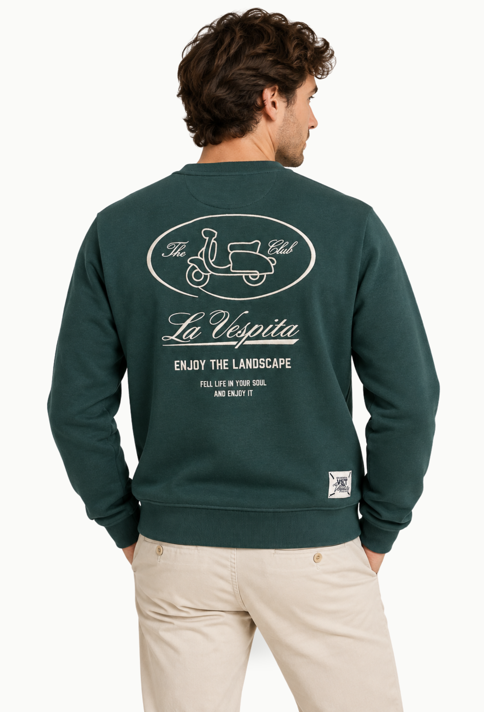 Sudadera dibujo espalda La Vespita hombre verde - Imagen 3
