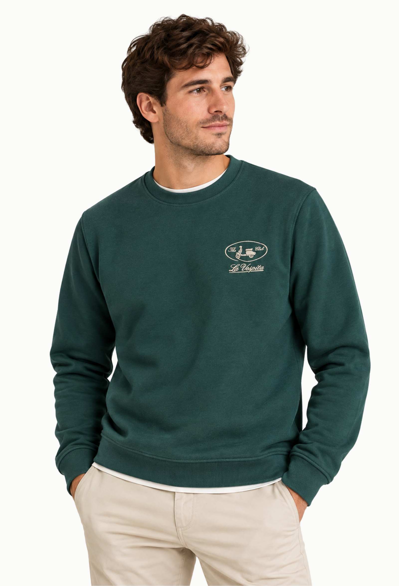 Sudadera dibujo espalda La Vespita hombre verde