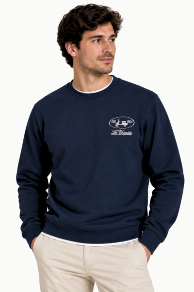 Sudadera dibujo espalda La Vespita hombre azul