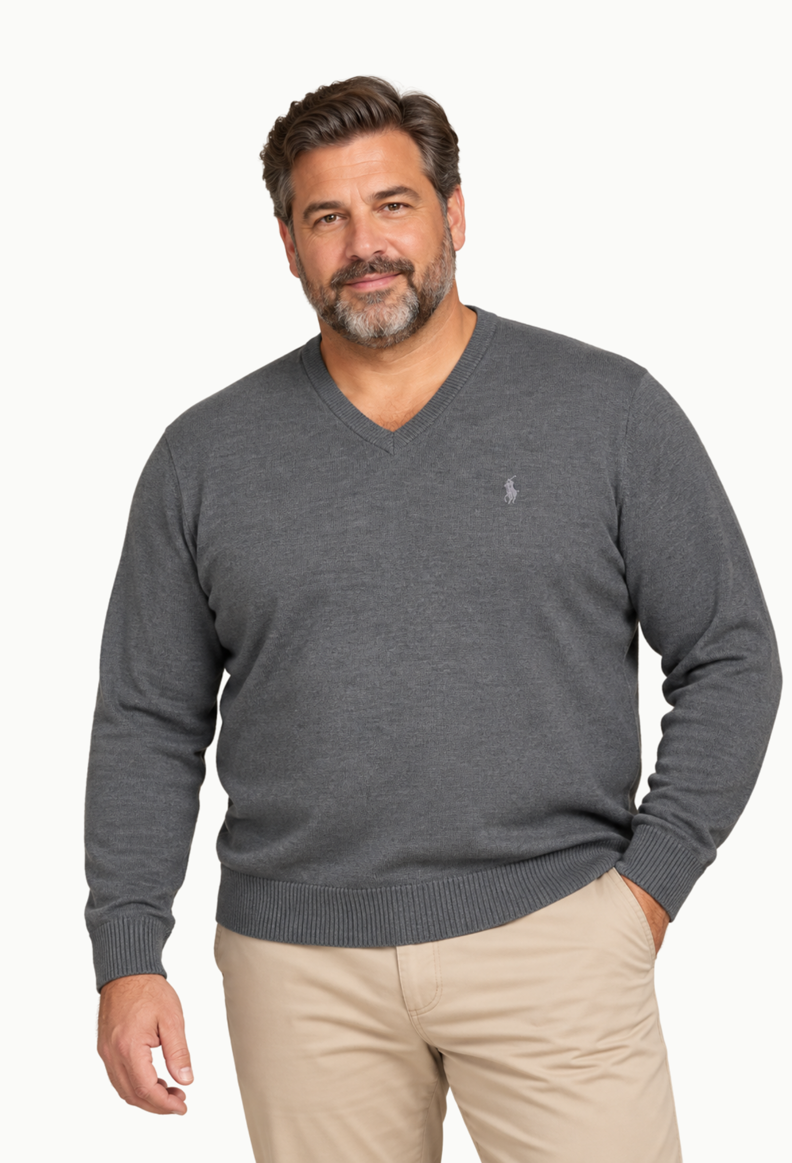 Jersey Arroyo Cuello Pico Lana Merino Tallas Grandes gris - Imagen 2