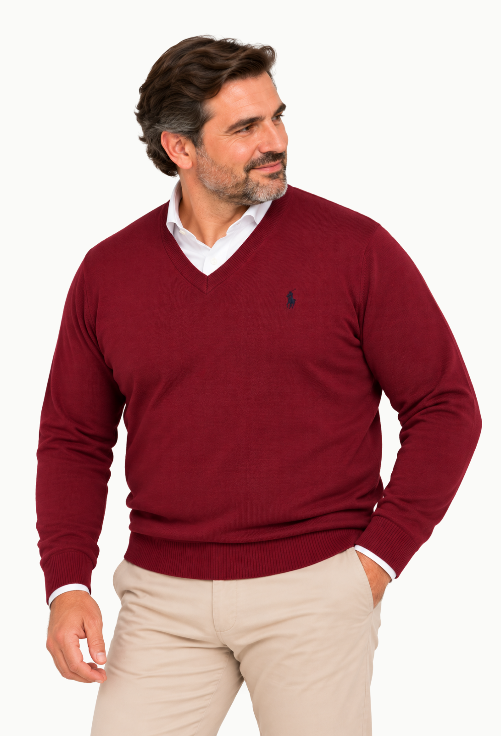 Jersey Arroyo Cuello Pico Lana Merino Tallas Grandes granate - Imagen 3