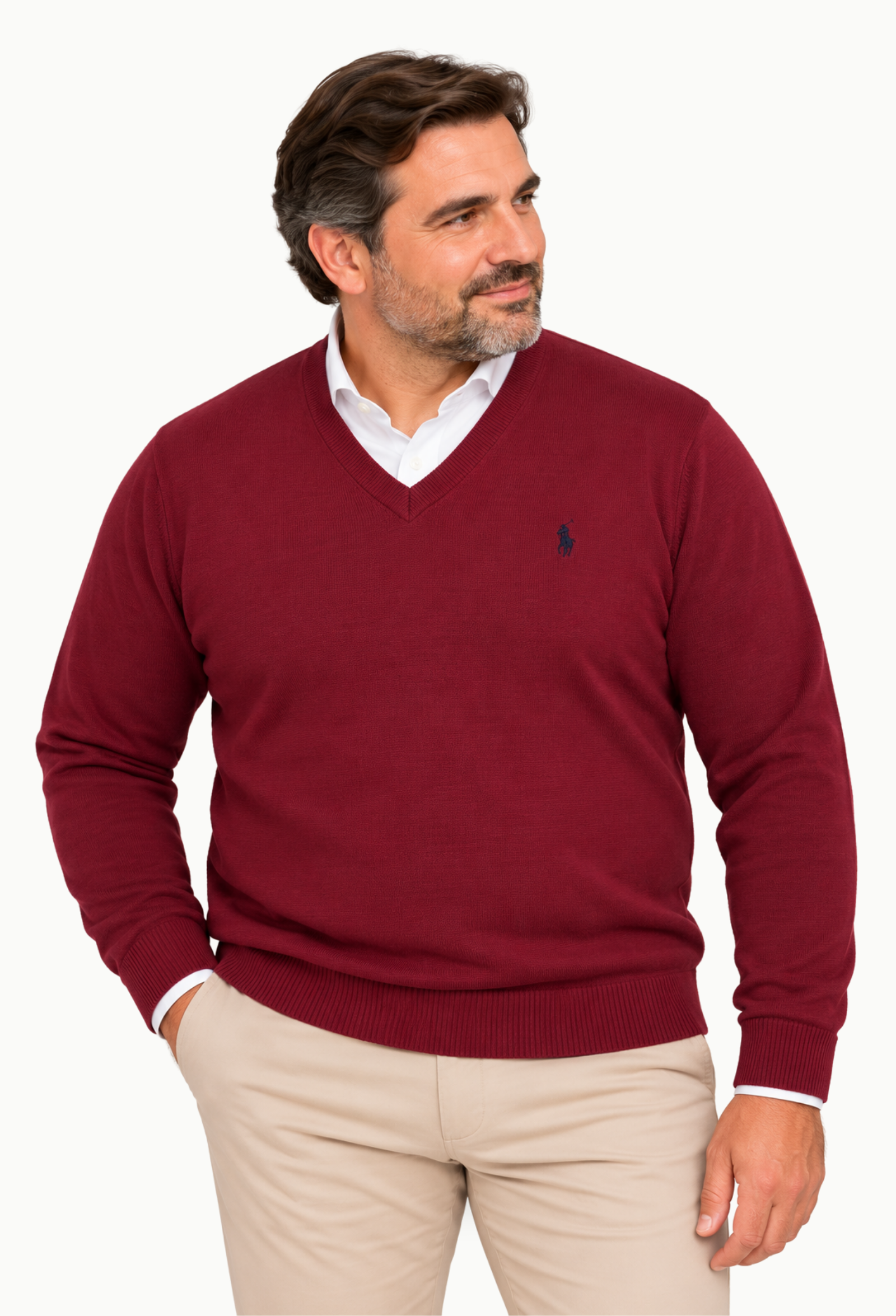 Jersey Arroyo Cuello Pico Lana Merino Tallas Grandes granate