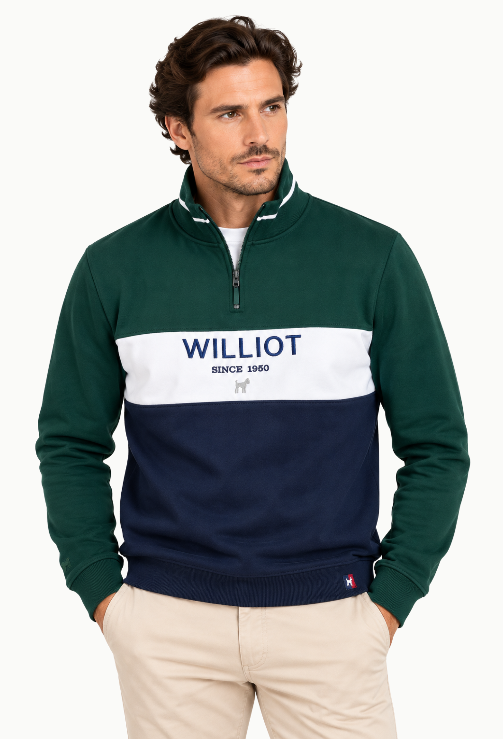 Sudadera Hombre Williot Tricolor con Media Cremallera