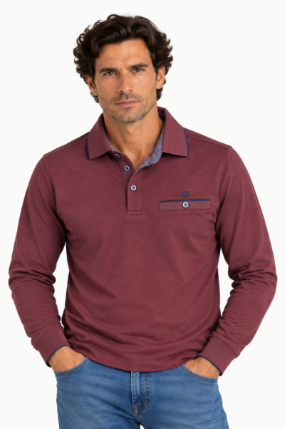 Polo Rever Manga Larga burdeos de Invierno