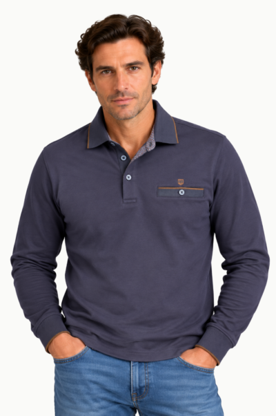 Polo Rever Manga Larga azul marino de Invierno