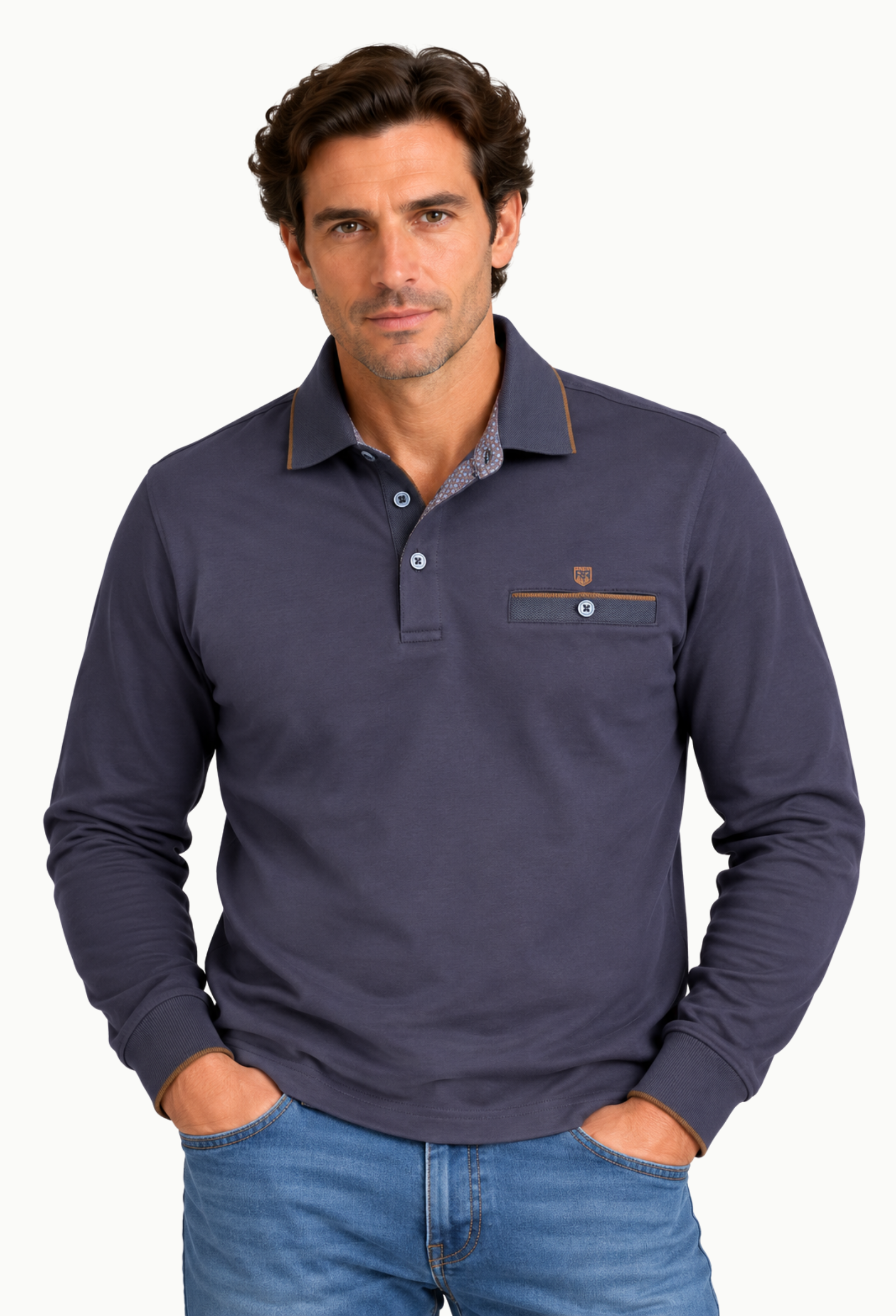 Polo Rever Manga Larga azul marino de Invierno