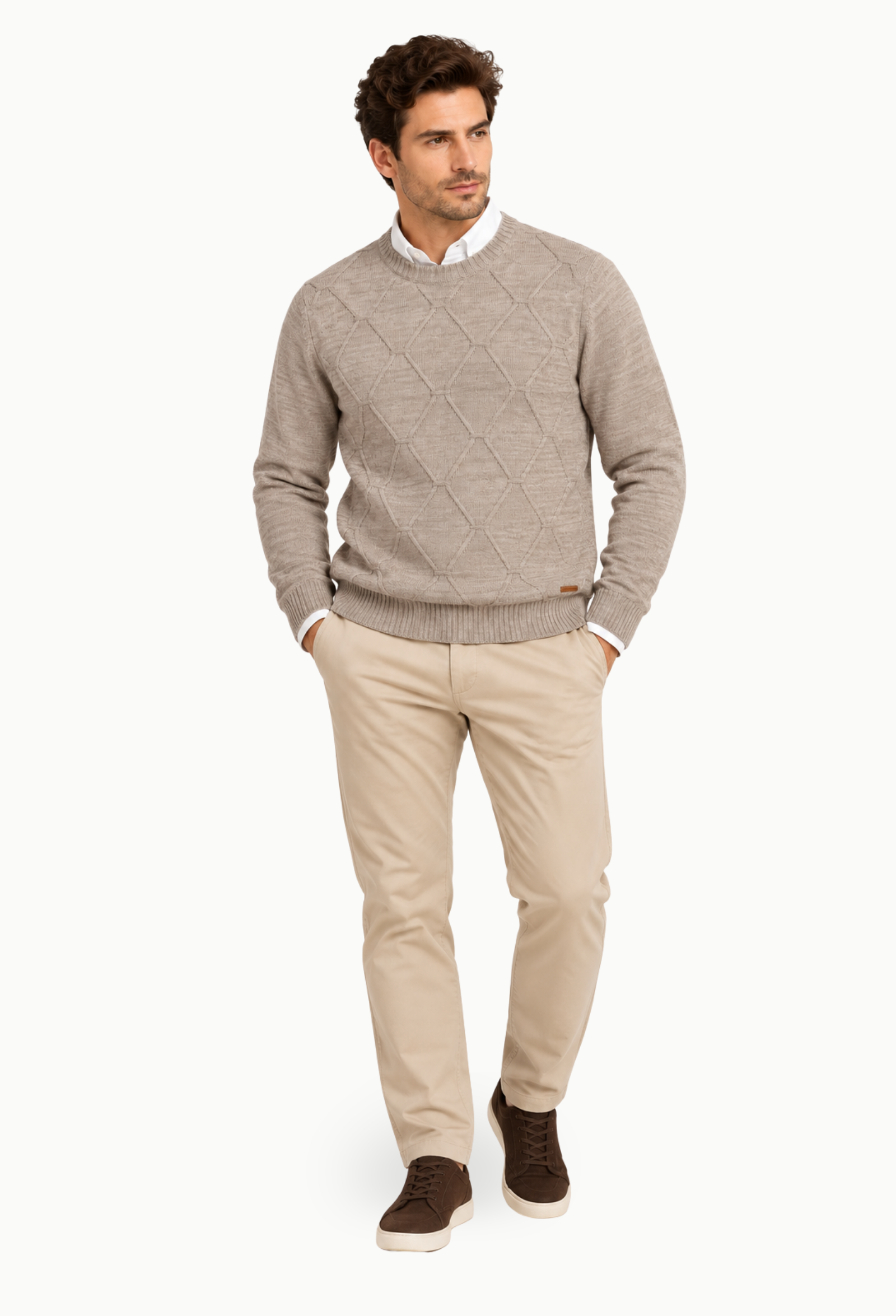 Jersey de Hombre Brown Jury Cuello Redondo con Dibujo de Rombos Beige - Imagen 2