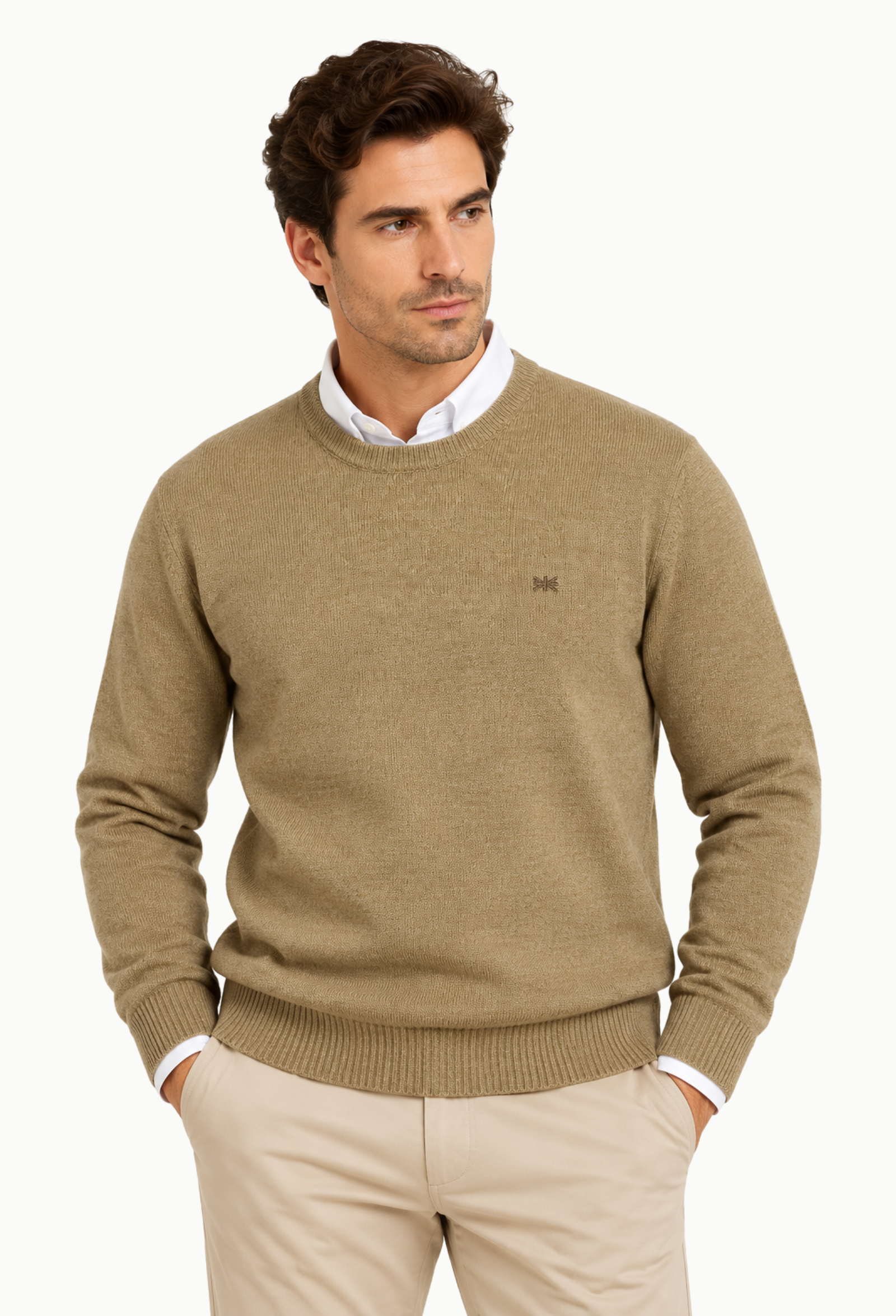 Jersey de Hombre Brown Jury Cuello Redondo Camel de Punto Jaspeado