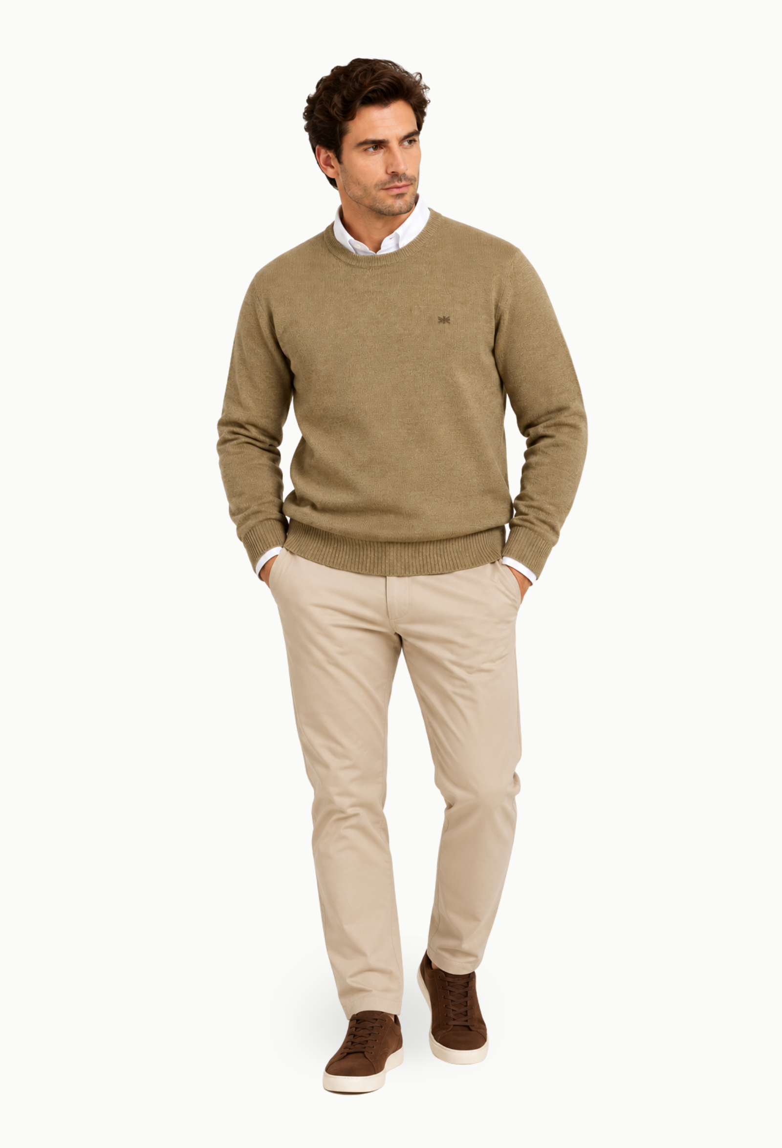 Jersey de Hombre Brown Jury Cuello Redondo Camel de Punto Jaspeado - Imagen 3