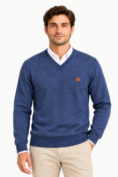 Jersey de Hombre Rowing Club de Punto con Cuello Pico Azul