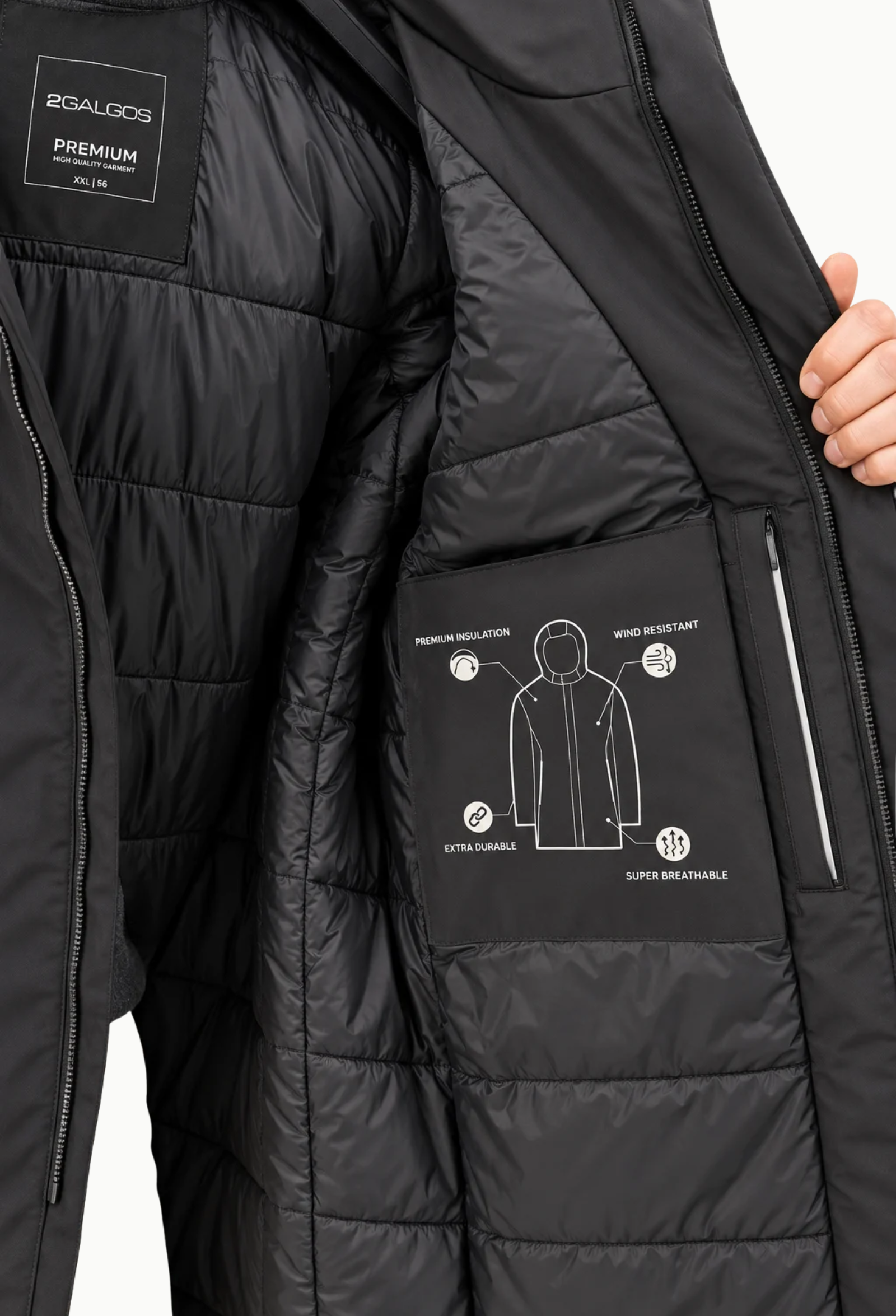 Parka Larga Negra Hombre Dos Galgos Premium - Imagen 6