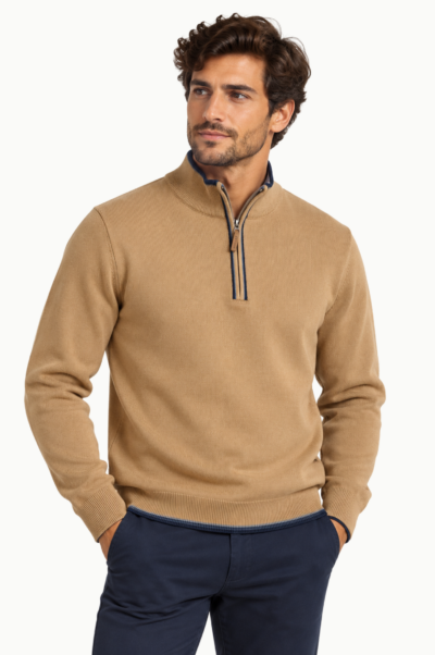 Jersey Rever Camel con Cremallera Hombre Rever