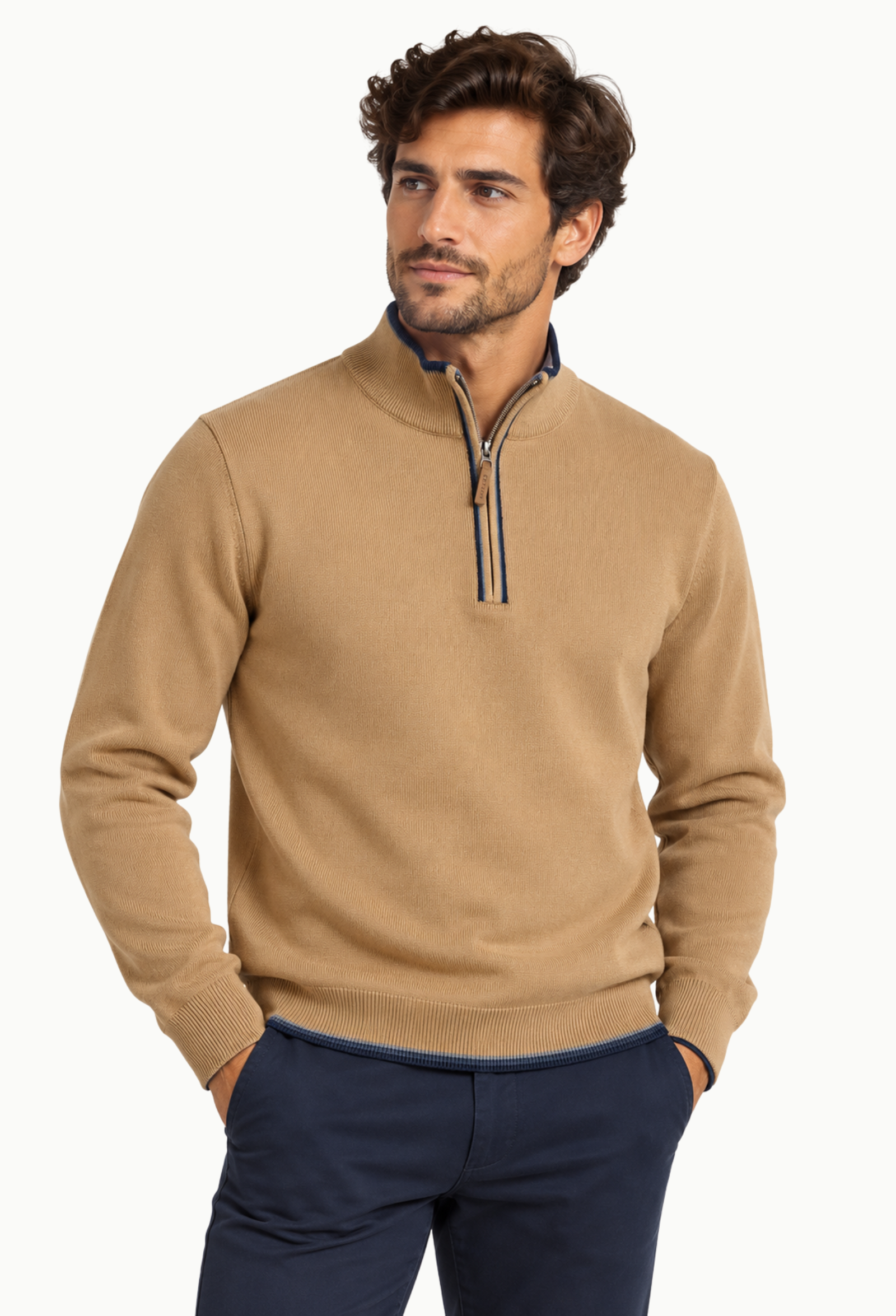 Jersey Rever Camel con Cremallera Hombre Rever