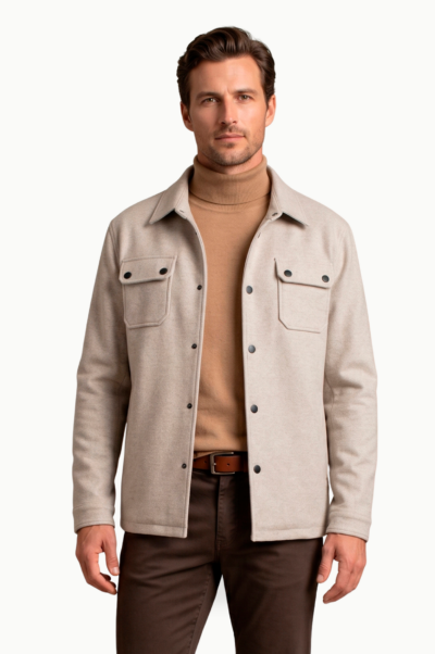 Sobrecamisa Forrada Hombre Roberto Bassi Beige Piedra