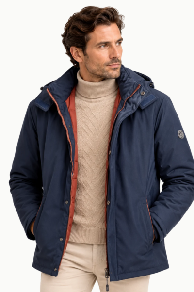 Parka Ligera Guateada Roberto Bassi Azul Texturizado