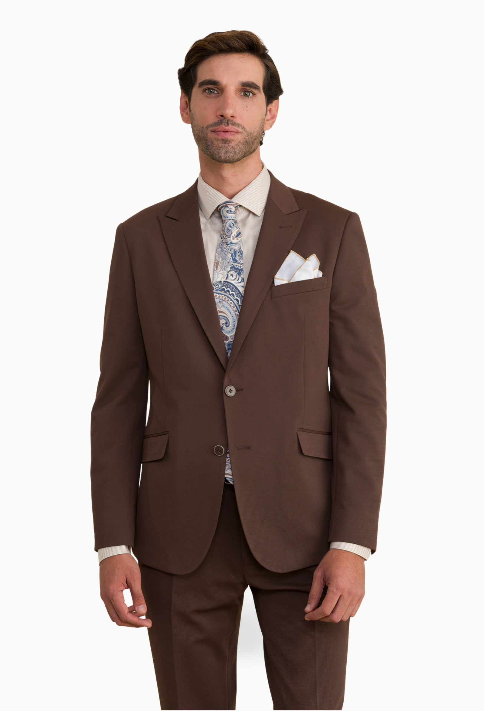 Traje Slim Fit Lino Clemente Ares Marrón Chocolate con Microdibujo - Imagen 2