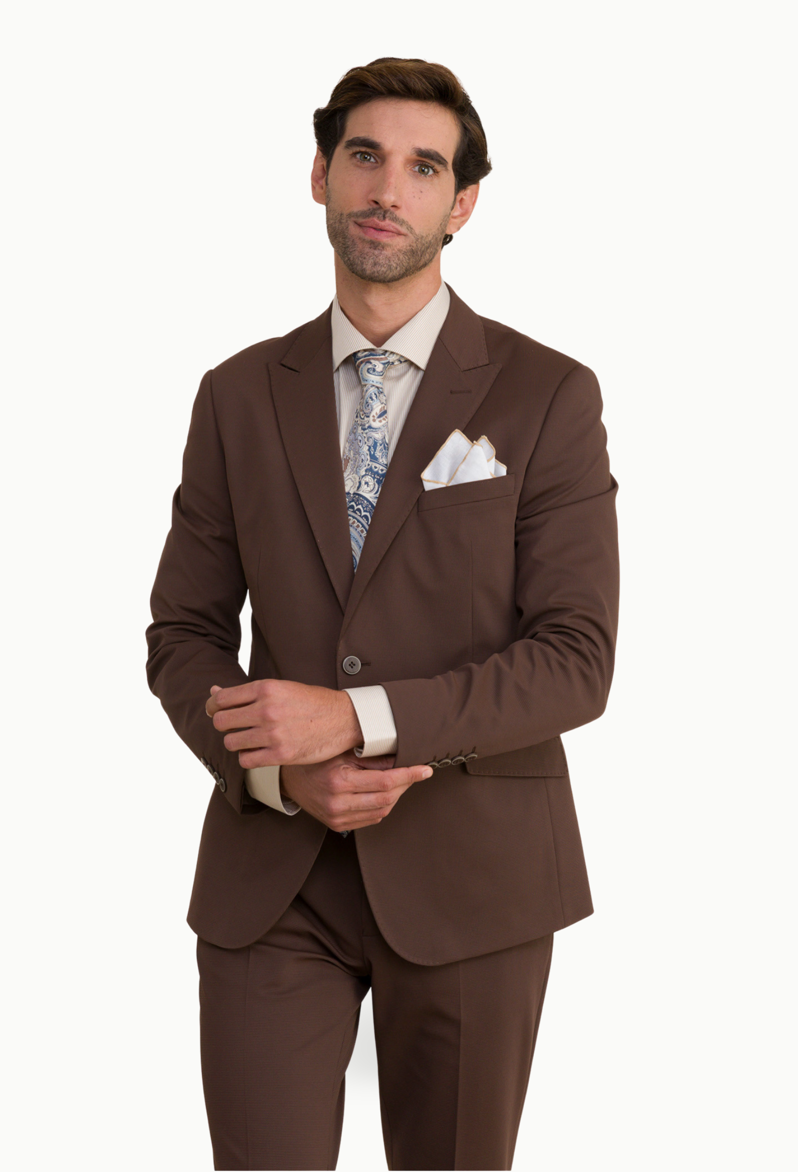 Traje Slim Fit Lino Clemente Ares Marrón Chocolate con Microdibujo - Imagen 3