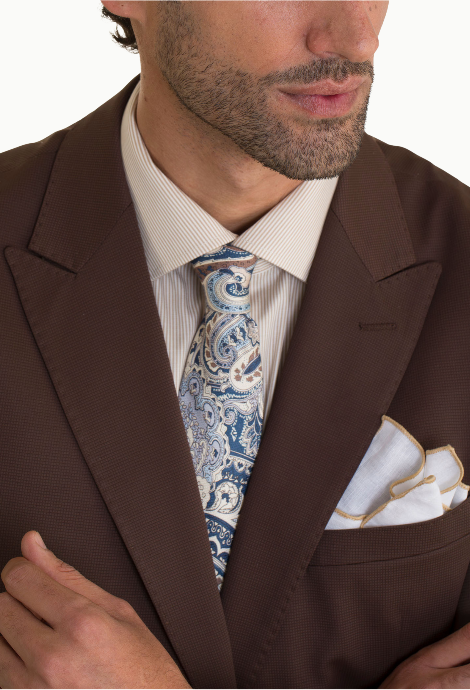 Traje Slim Fit Lino Clemente Ares Marrón Chocolate con Microdibujo - Imagen 4