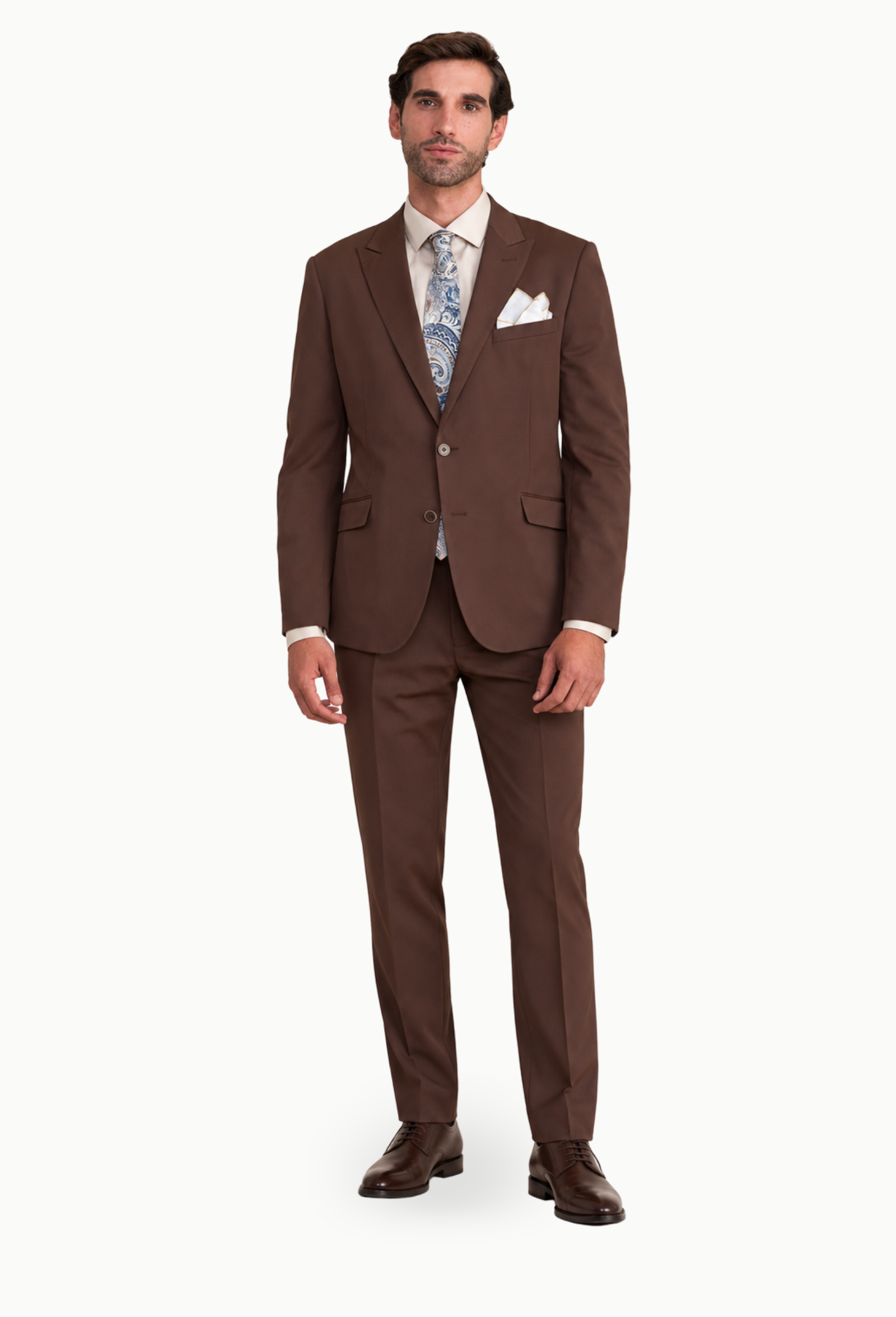 Traje Slim Fit Lino Clemente Ares Marrón Chocolate con Microdibujo - Imagen 5