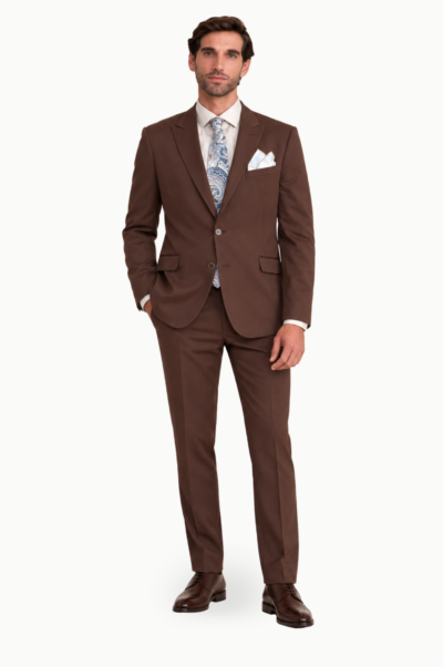 Traje Slim Fit Lino Clemente Ares Marrón Chocolate con Microdibujo